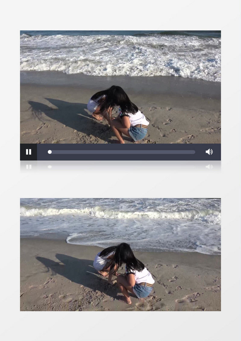 两个小女孩在海边玩沙子实拍视频素材