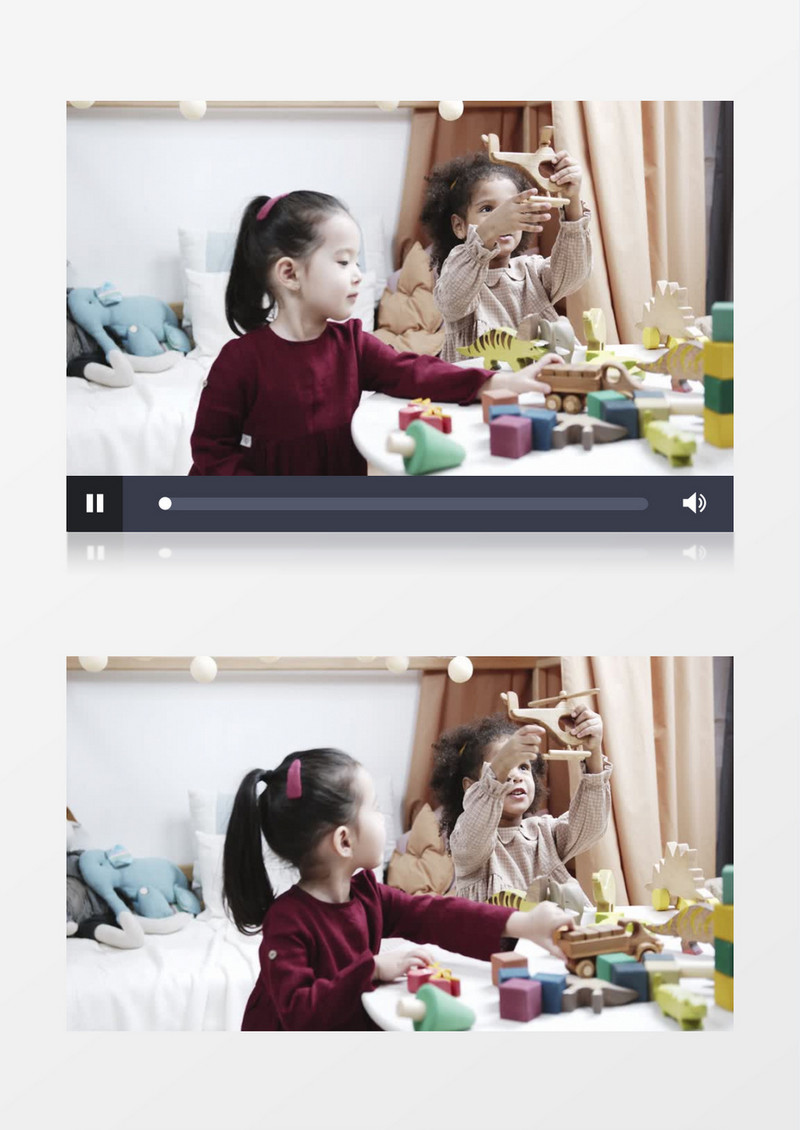 两个小女孩在一起玩木质玩具实拍视频素材