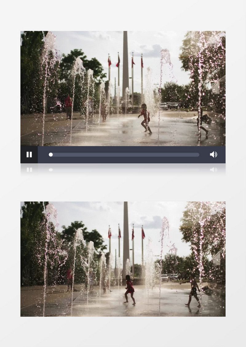 孩子们在广场喷泉上跑步实拍视频素材
