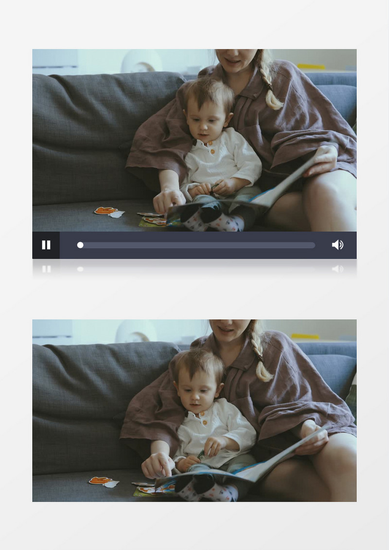 妈妈坐在沙发上陪宝宝看画册实拍视频素材