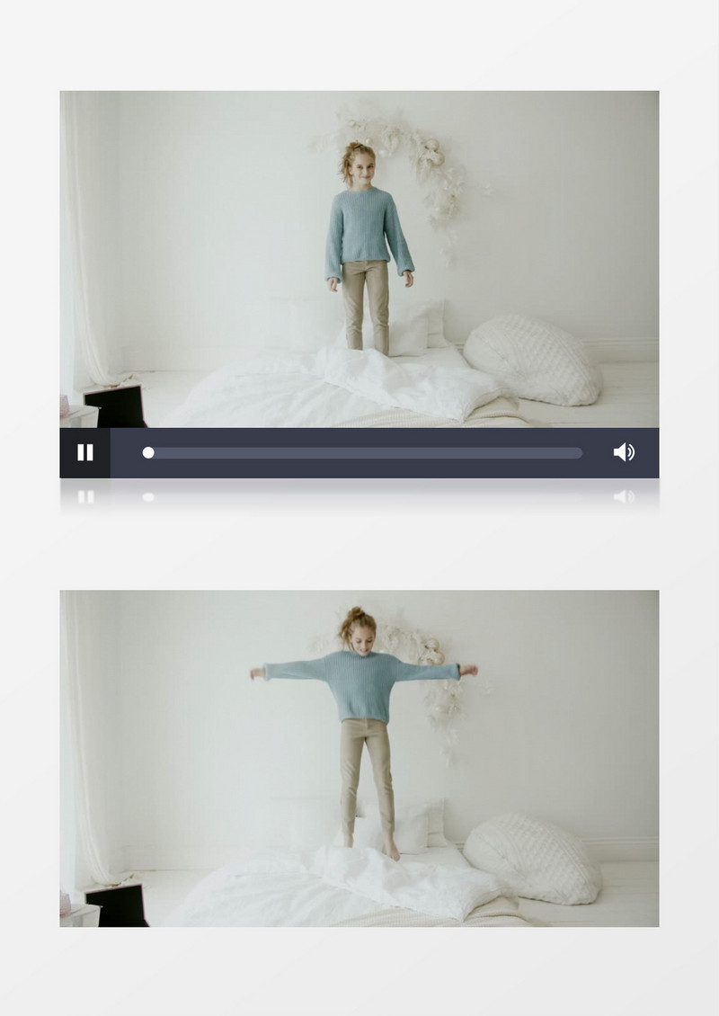 小女孩在床上开心的大跳实拍视频素材