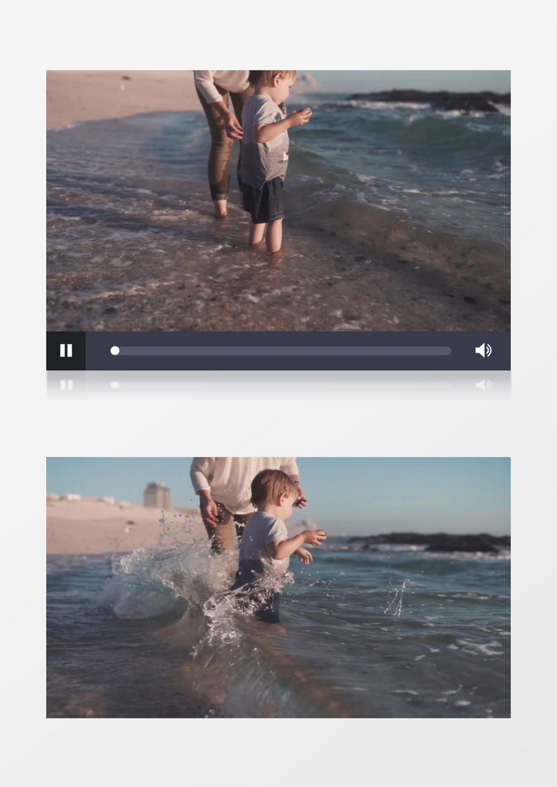 小男孩在往海水里扔石头实拍视频素材