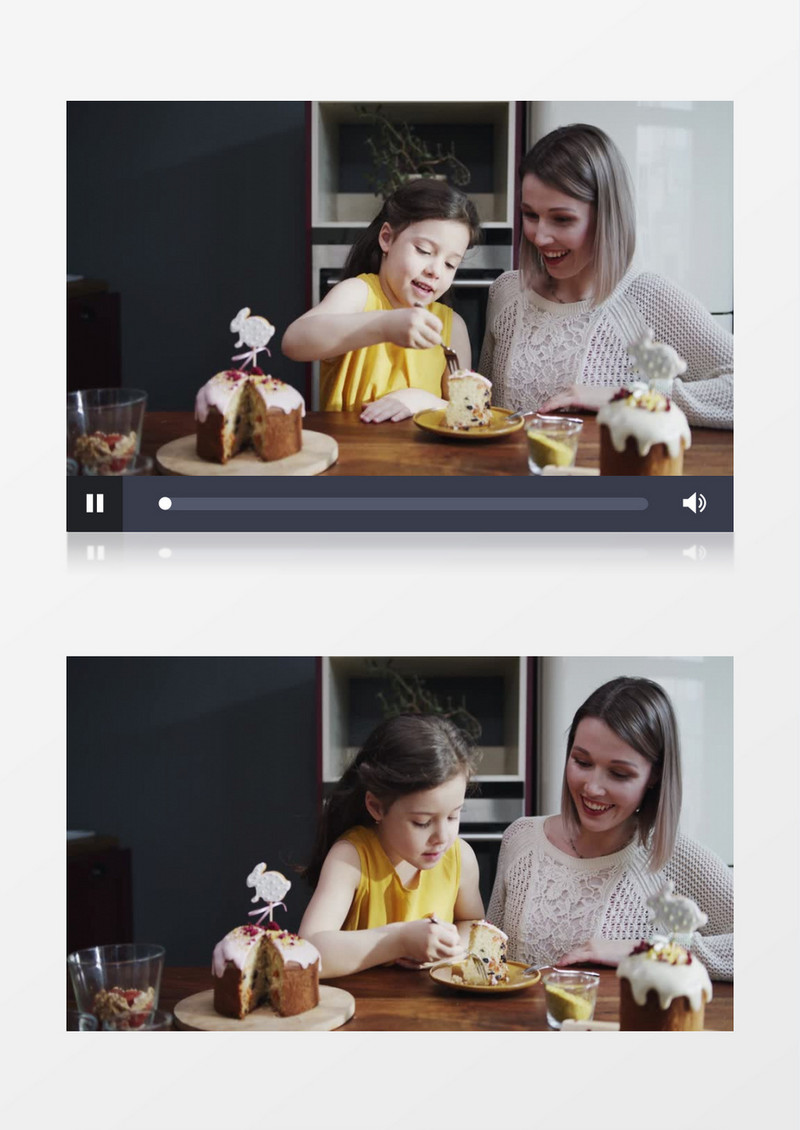小女孩在跟妈妈一起吃蛋糕实拍视频素材