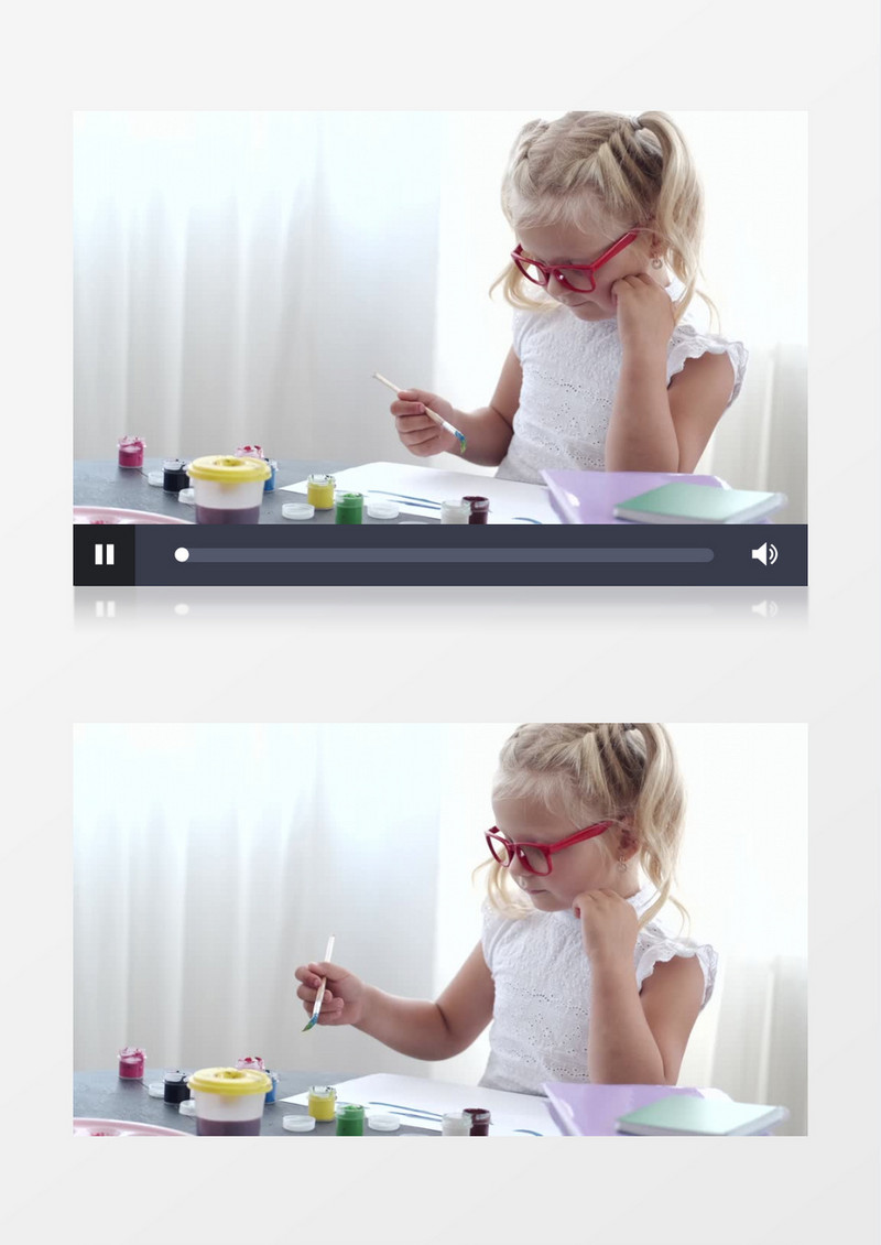戴着红色眼镜的小女孩在画水粉画实拍视频素材