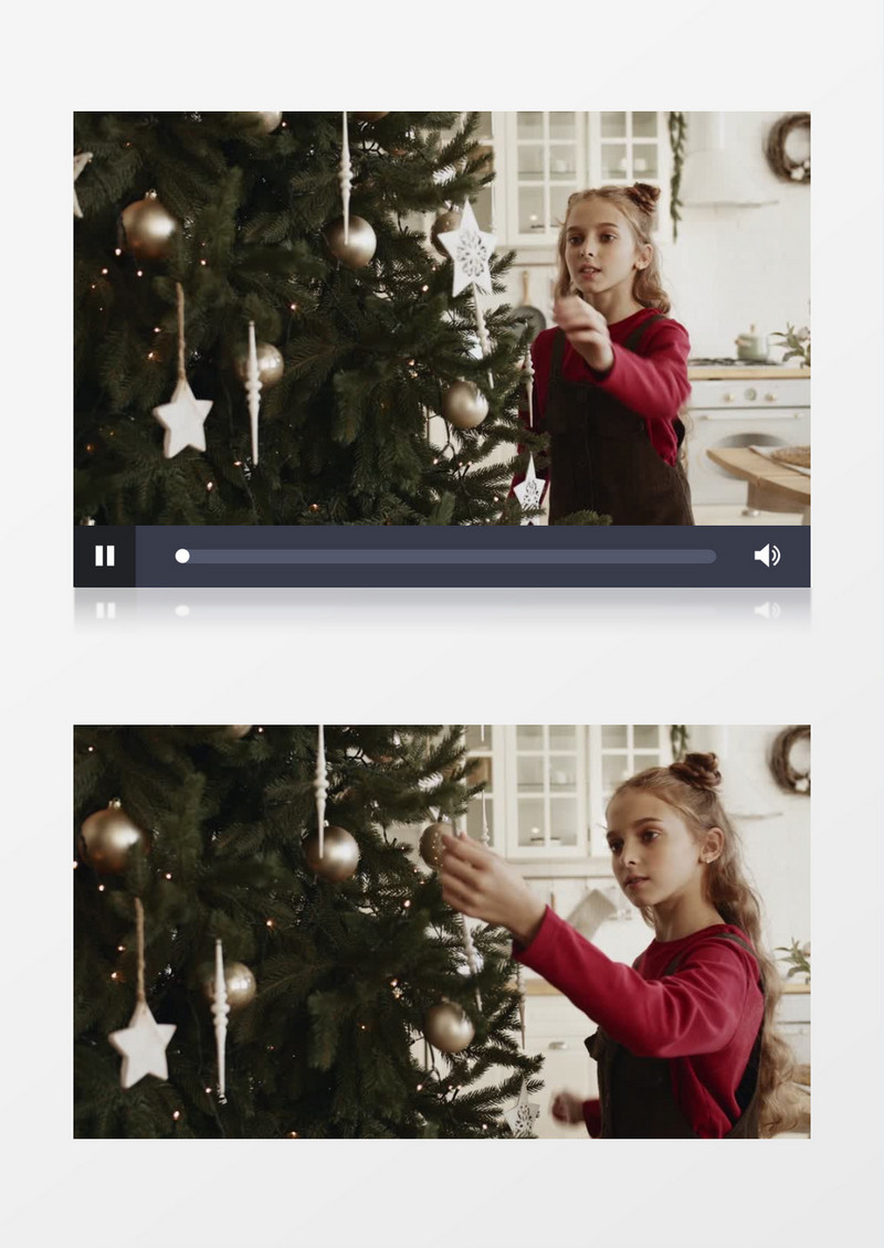 小女孩在给圣诞树做装饰实拍视频素材