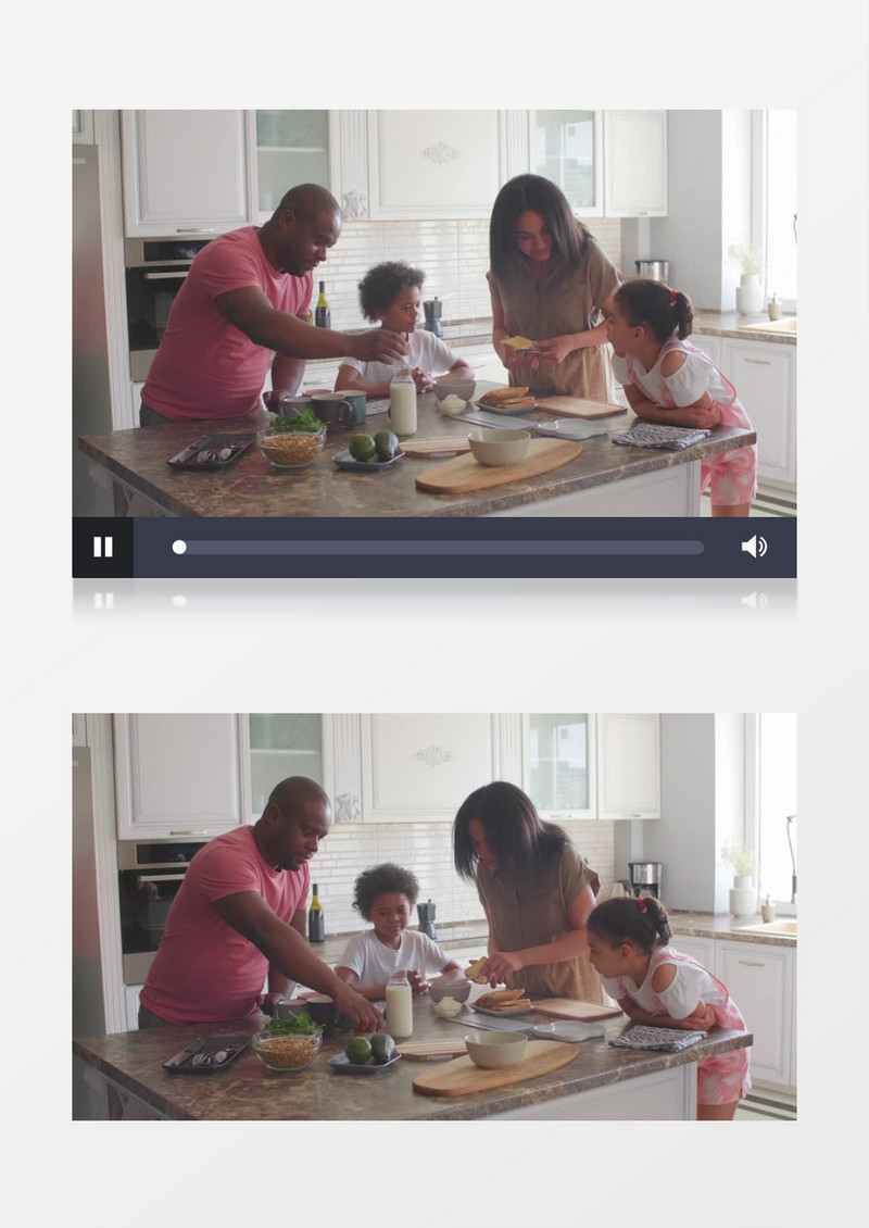 一家人在开心的做早餐实拍视频素材