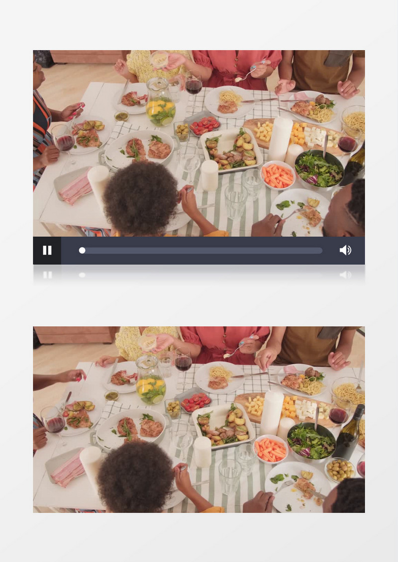 一家人在开心的吃着食物实拍视频素材