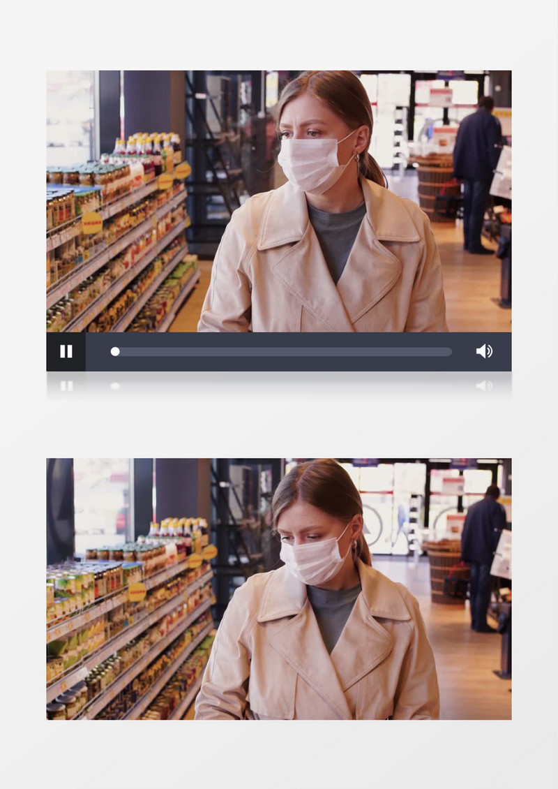 女人戴着口罩在商店采购实拍视频素材