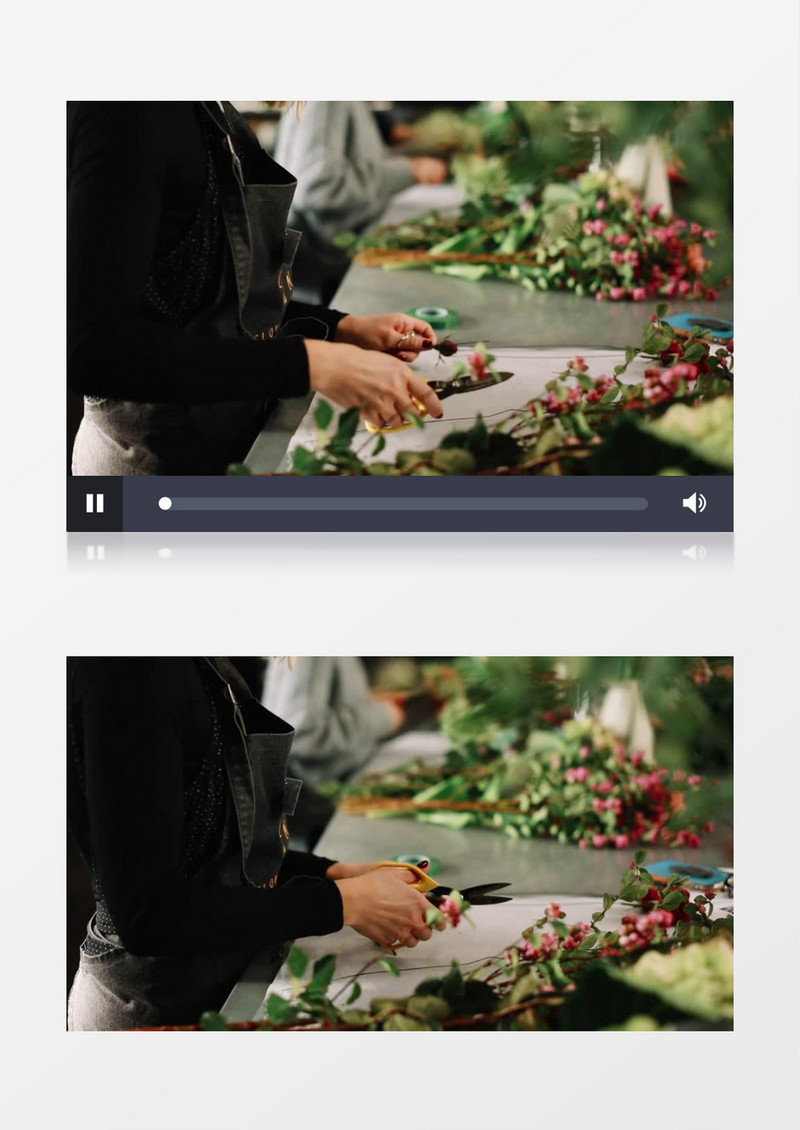 插花师在花店修剪花束实拍视频素材