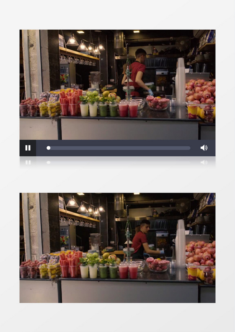 小伙在水果店切水果实拍视频素材