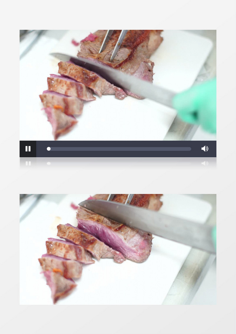 厨师用刀切烤好的肉实拍视频素材