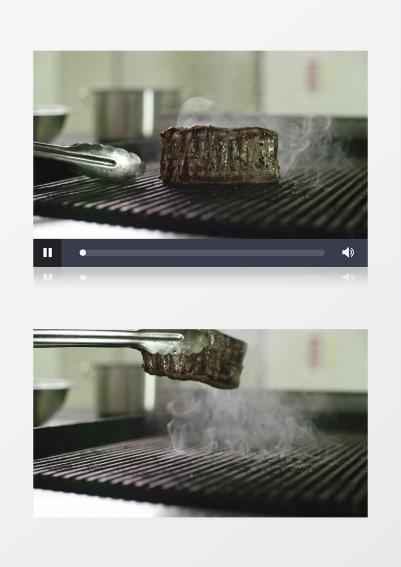 厨师在铁板上煎牛排实拍视频素材