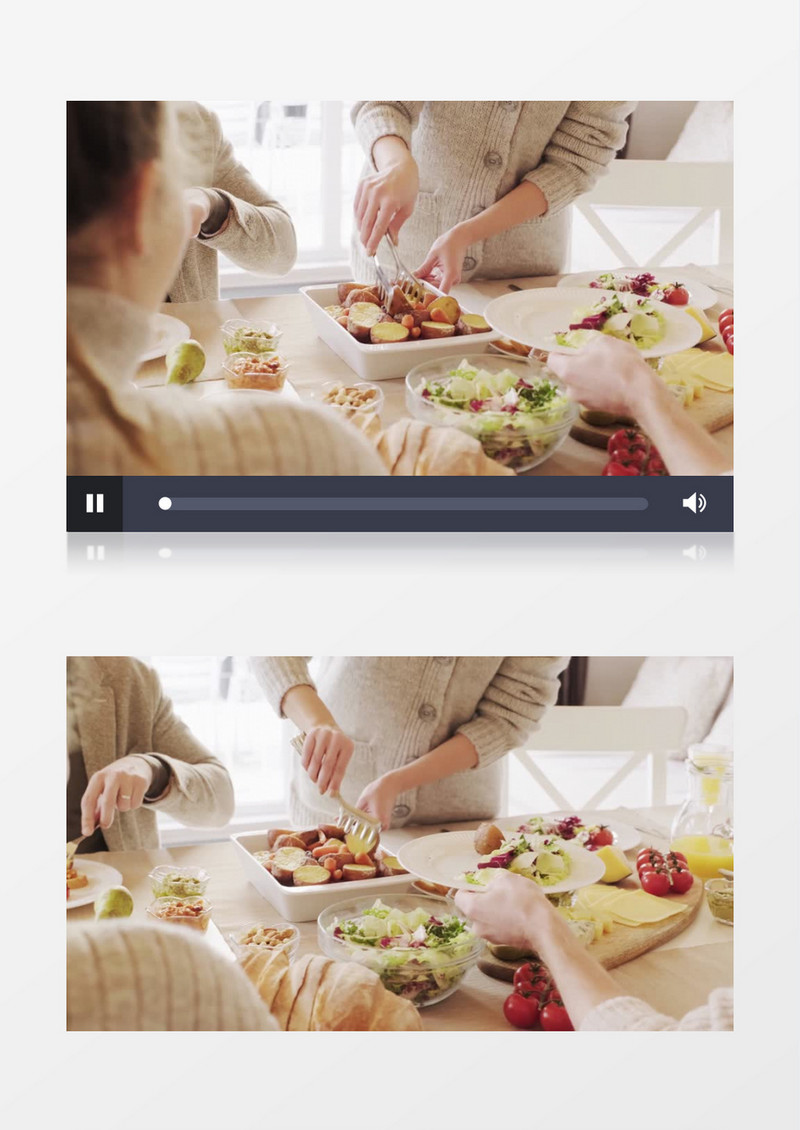 美女往家人盘子里夹食物实拍视频素材