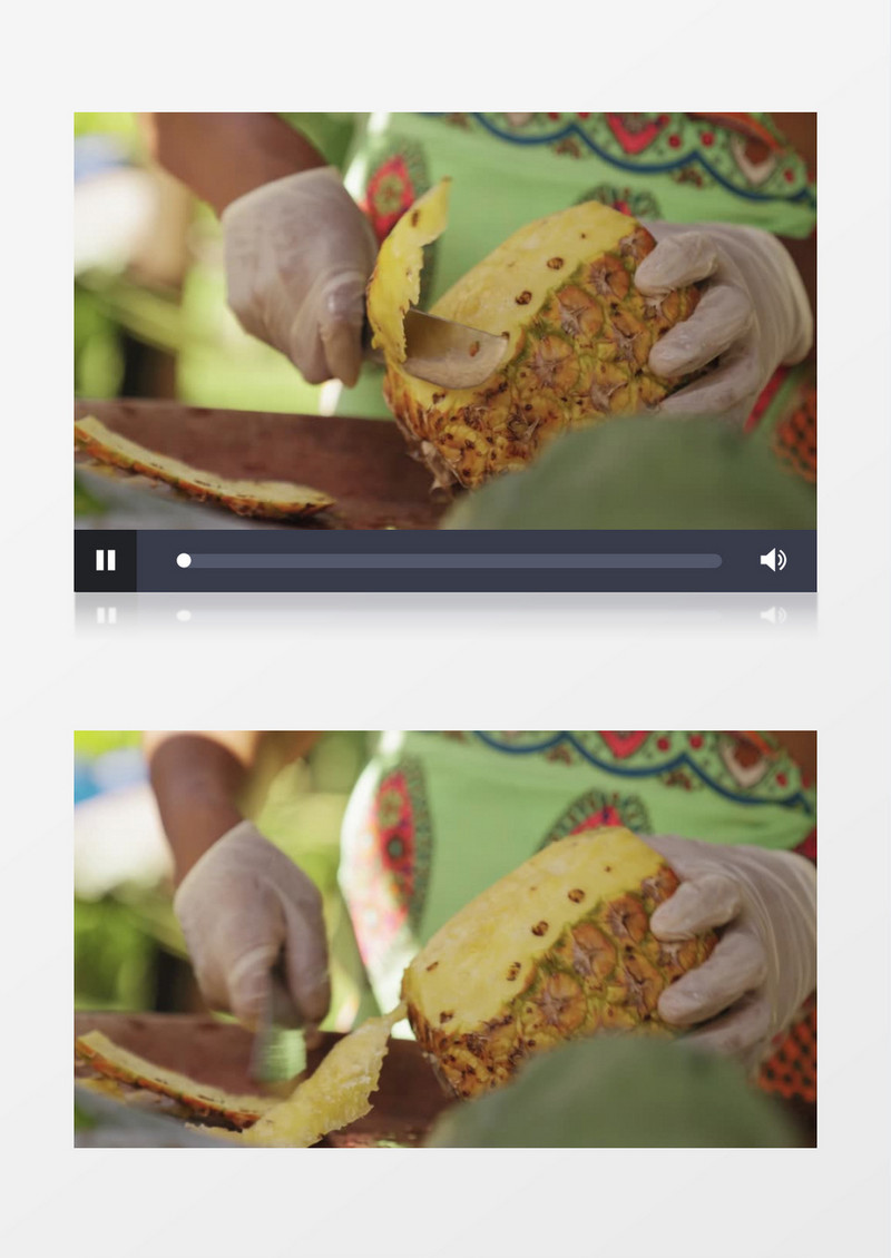 美女用刀削菠萝实拍视频素材