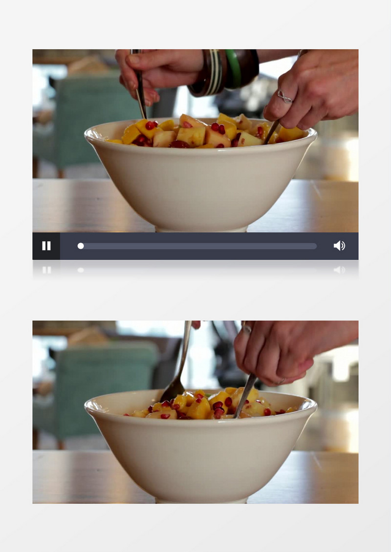 搅拌碗中的水果捞实拍视频素材
