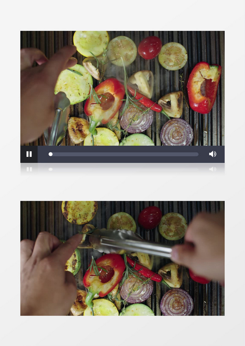 厨师在铁板上煎青菜辣椒实拍视频素材