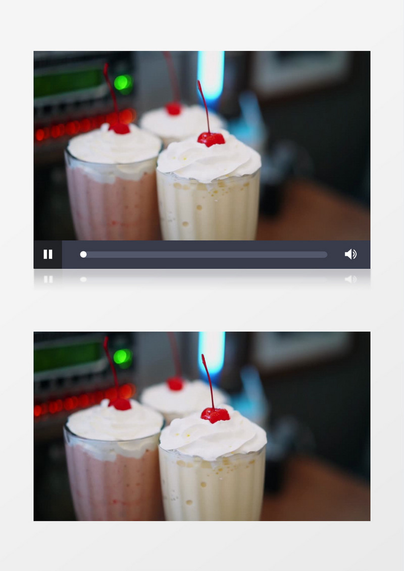 三杯奶油上放上红色的樱桃实拍视频素材