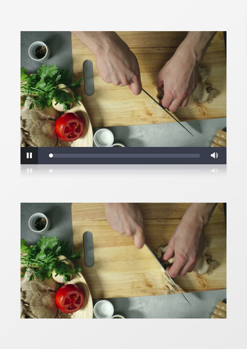 用刀在案板上切蘑菇实拍视频素材