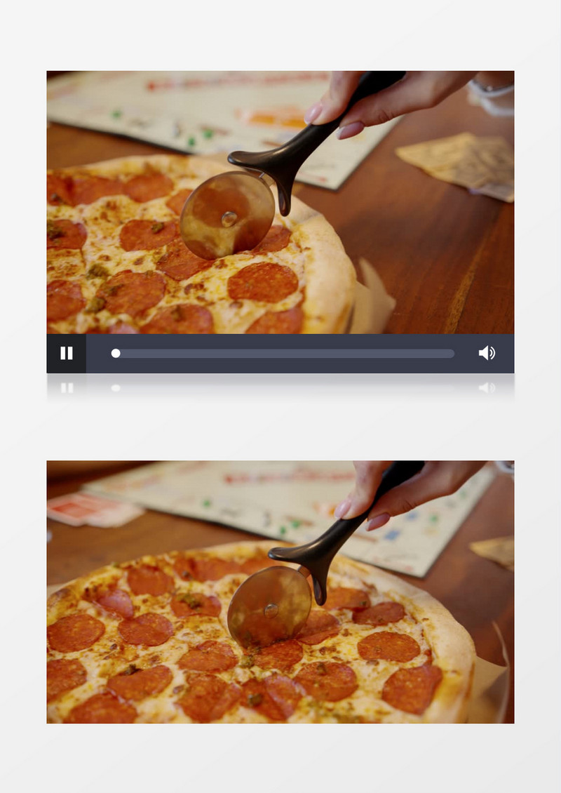 用滚头刀切开披萨实拍视频素材