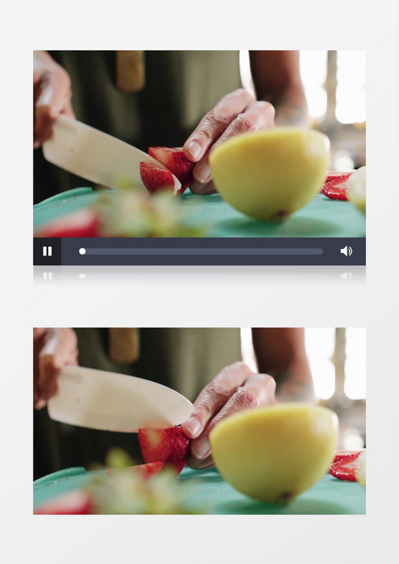用刀切草莓片实拍视频素材