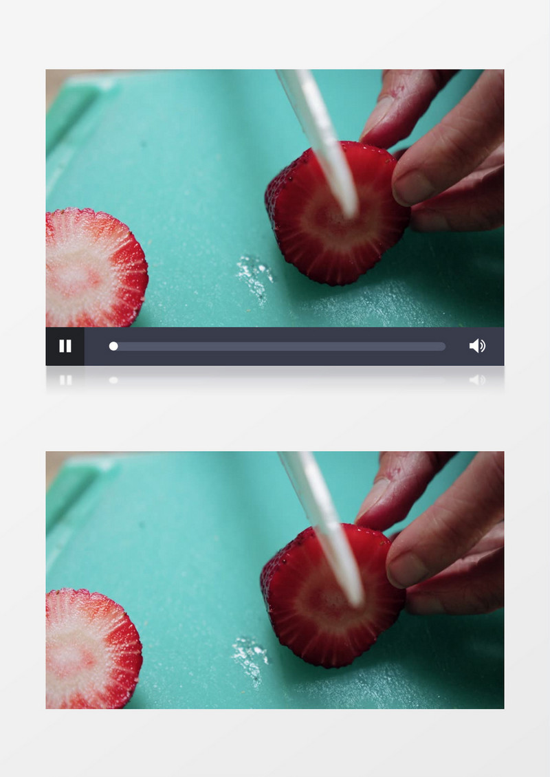 用刀对半切开草莓实拍视频素材