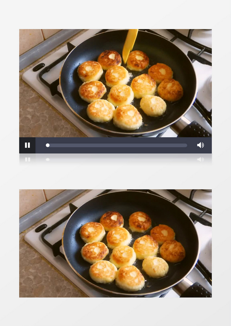 在油锅里煎小面包实拍视频素材