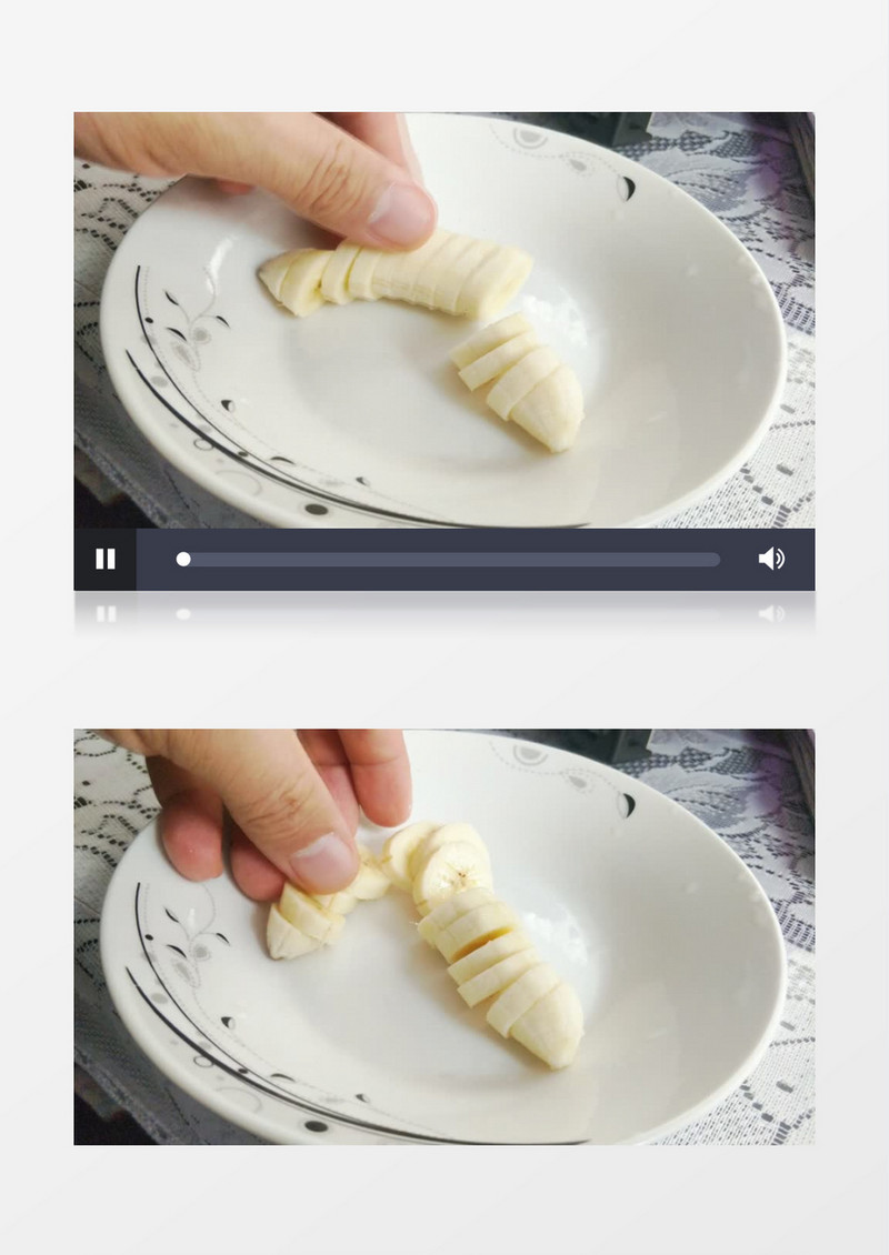 在盘子里摆放切好的香蕉实拍视频素材