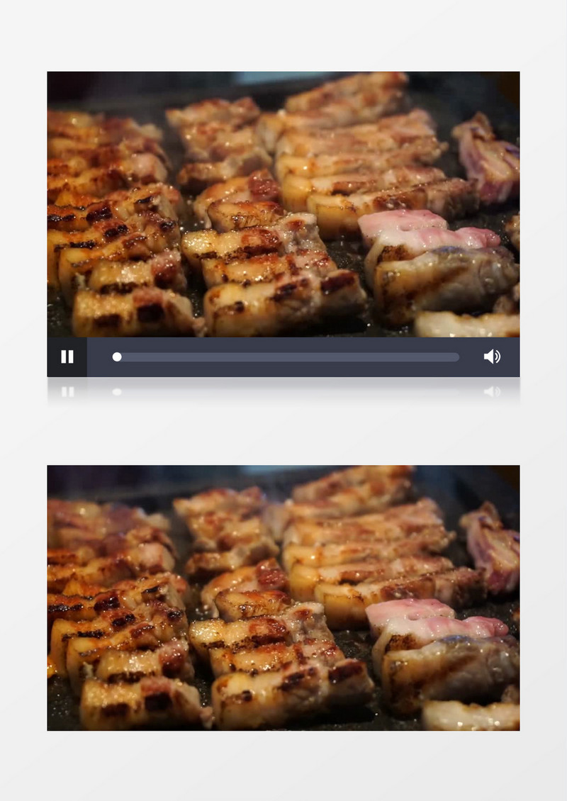 在烤盘上滋滋冒油的五花肉实拍视频素材
