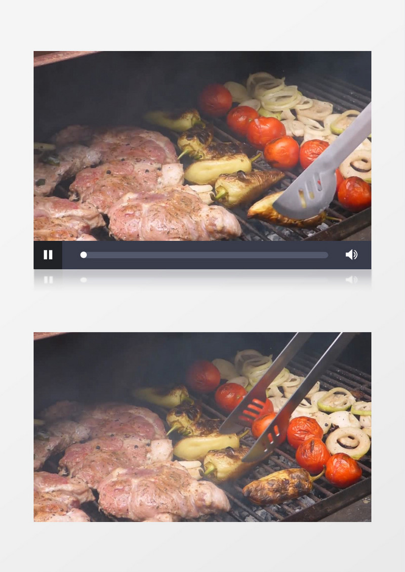 在烤架前烤肉和青椒实拍视频素材
