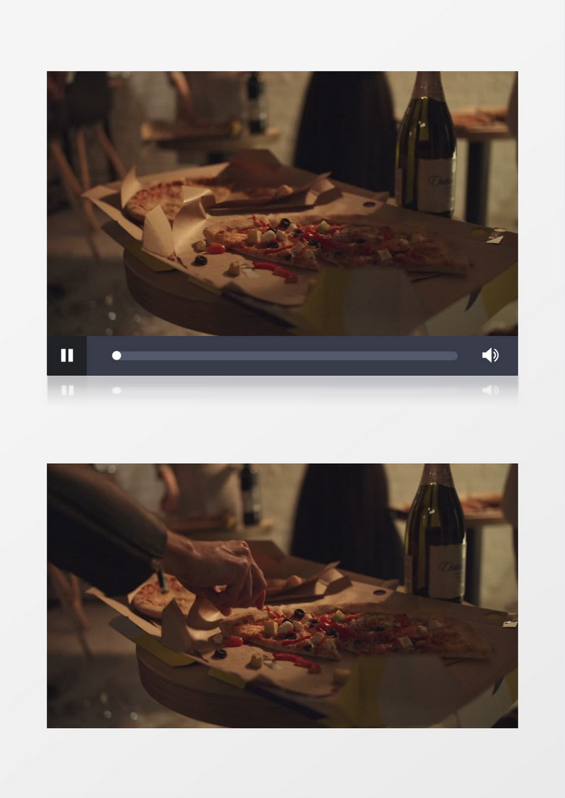 用手取走切好的披萨实拍视频素材