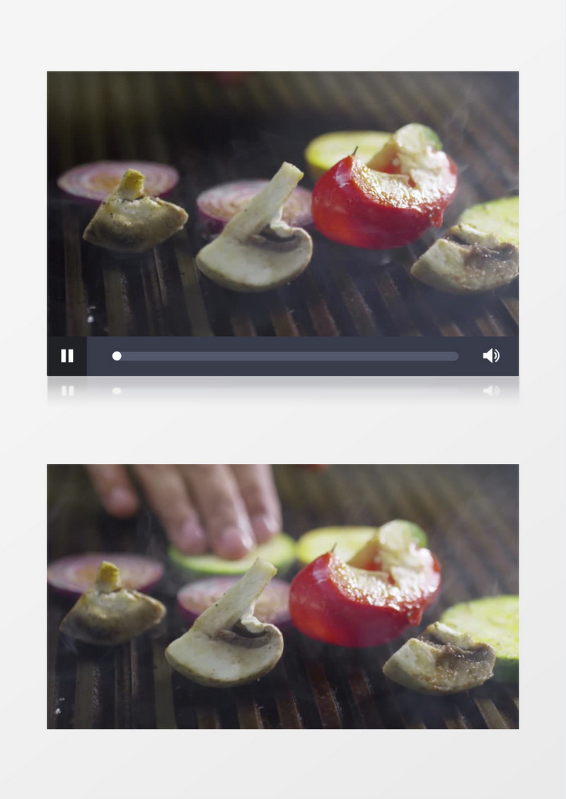 厨师在铁板上煎青菜实拍视频素材