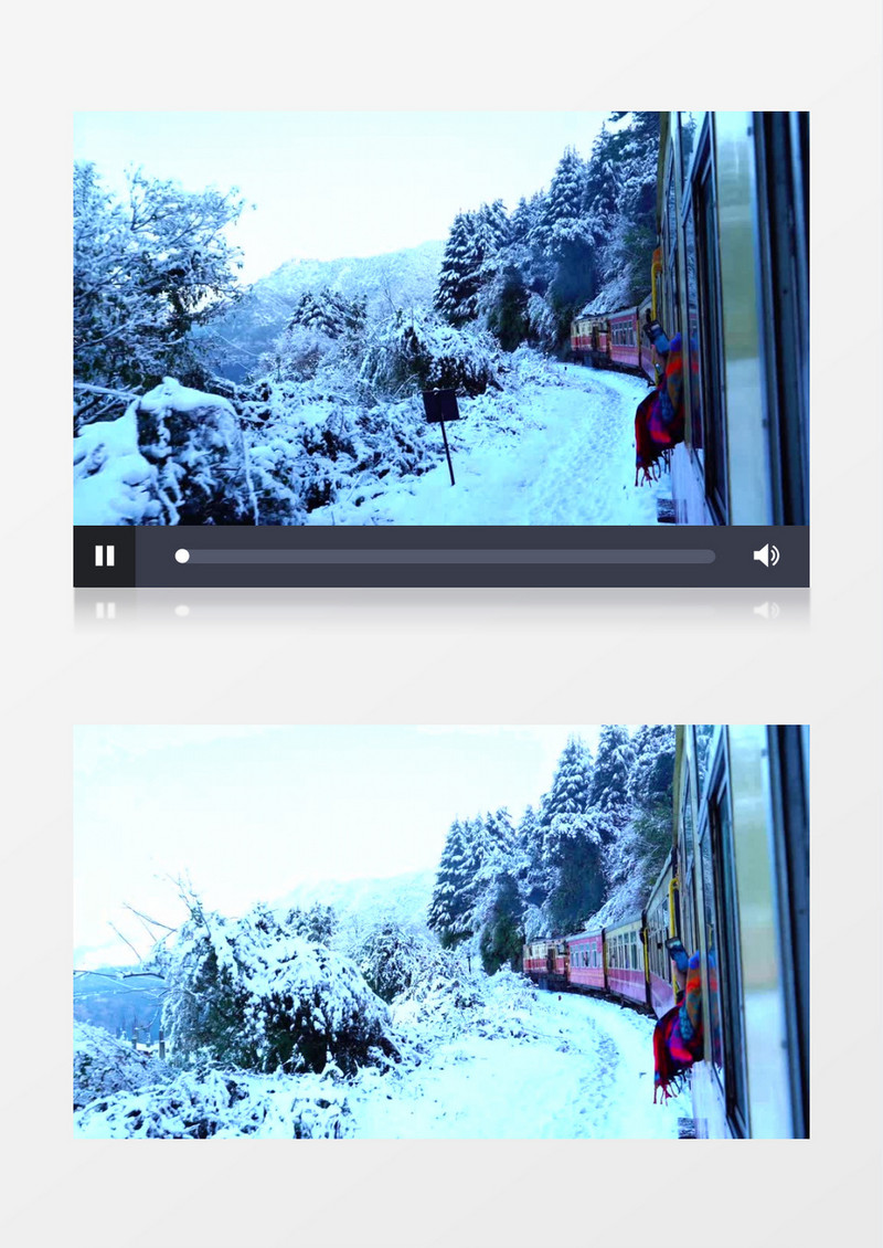 在雪山中行驶的火车实拍视频素材