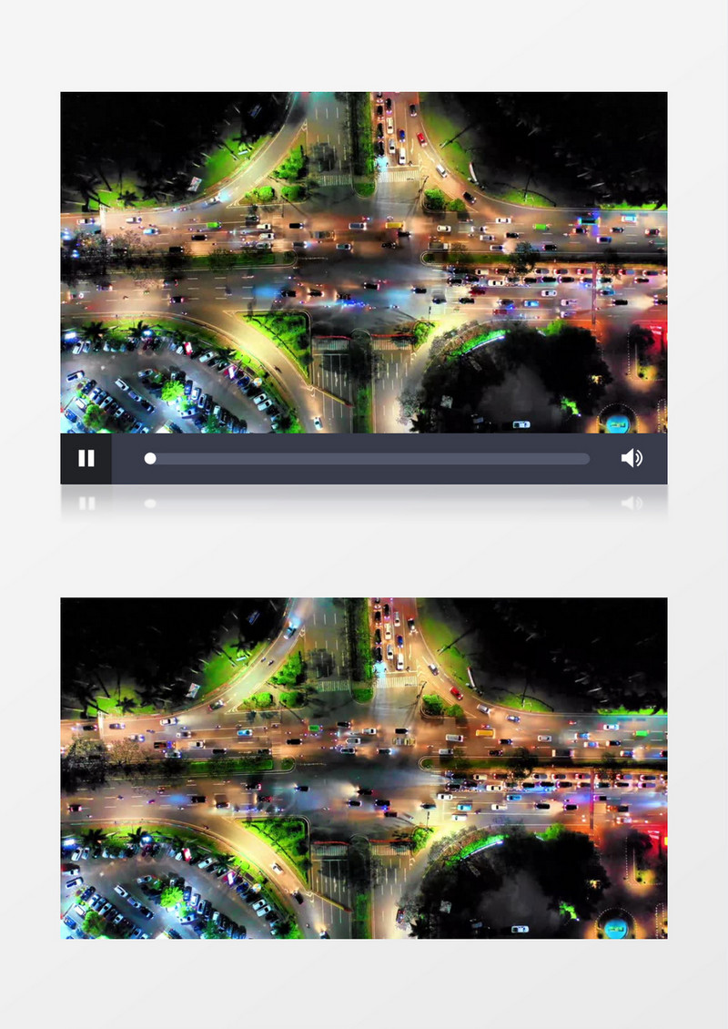 俯拍夜晚十字街头行驶车辆实拍视频素材