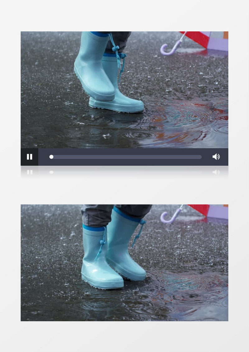 小女孩在雨中踩水实拍视频素材