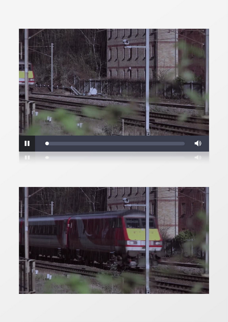 列车行驶在雨中的铁轨上实拍视频素材