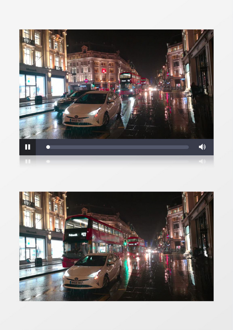 巴士与小车行驶在暴雨的街道实拍视频素材