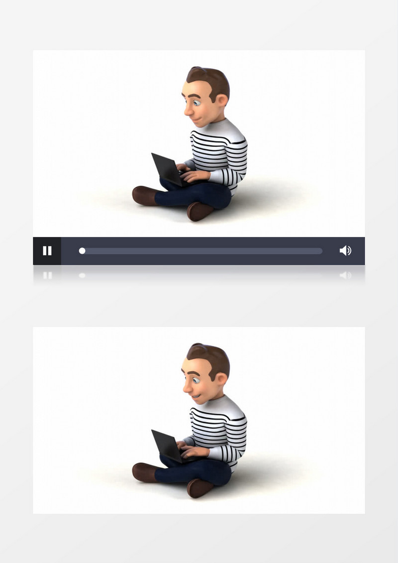 一个卡通男人在电脑上打字视频素材