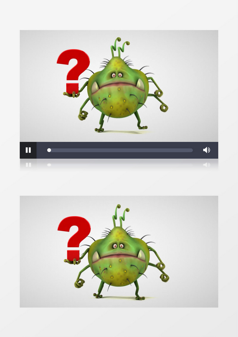 卡通绿色病毒举着问号在行走视频素材