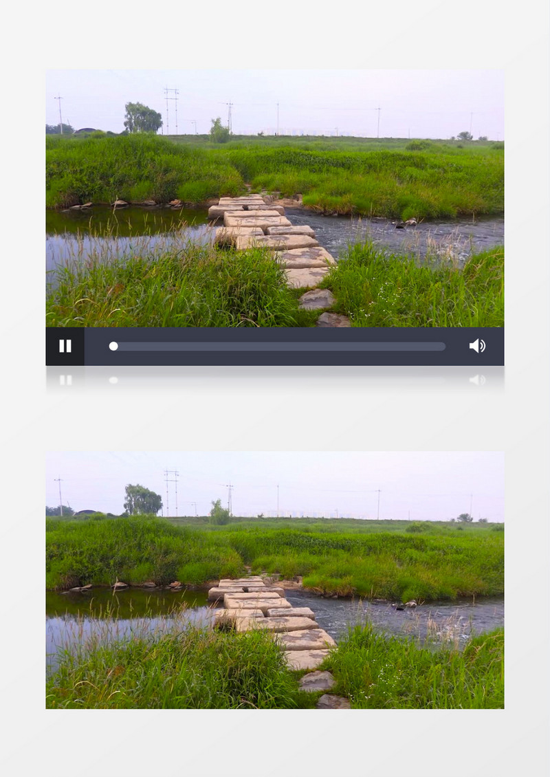郊外潺潺的流水上石头搭建的小桥实拍视频素材