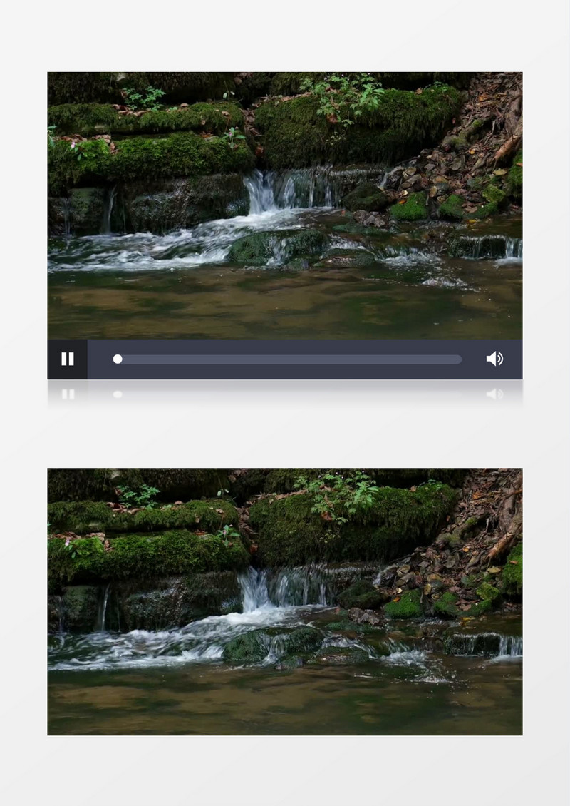 在长满青苔的山涧上流淌的溪水实拍视频素材