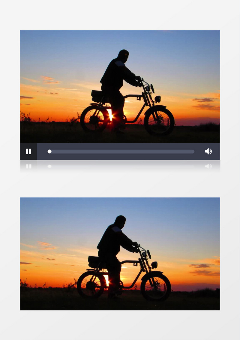 一个男人在夕阳的余晖下骑坐在自行车上实拍视频素材