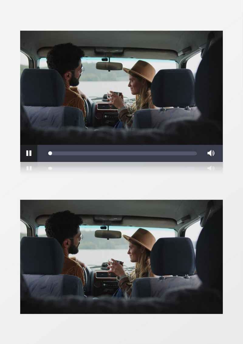 男孩坐在车内跟女孩交谈并指向前方实拍视频素材