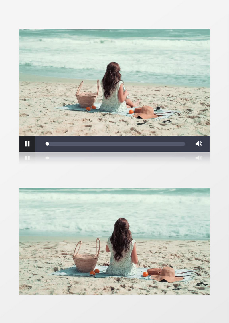碎花裙女孩坐在沙滩上看海实拍视频素材