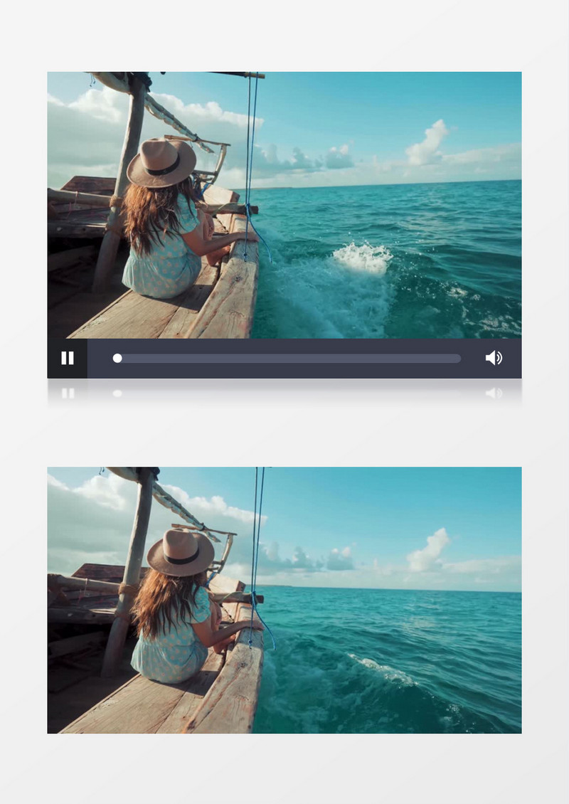 女孩坐在飞驰在海上的船板上实拍视频素材