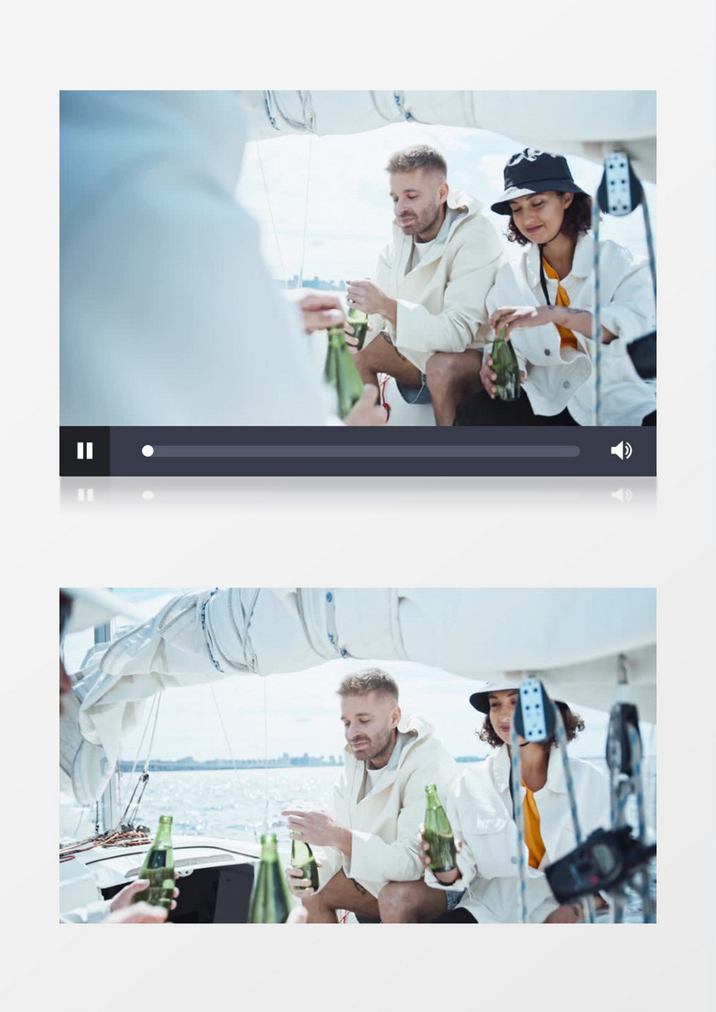 年轻男女在游艇上举杯畅饮实拍视频素材