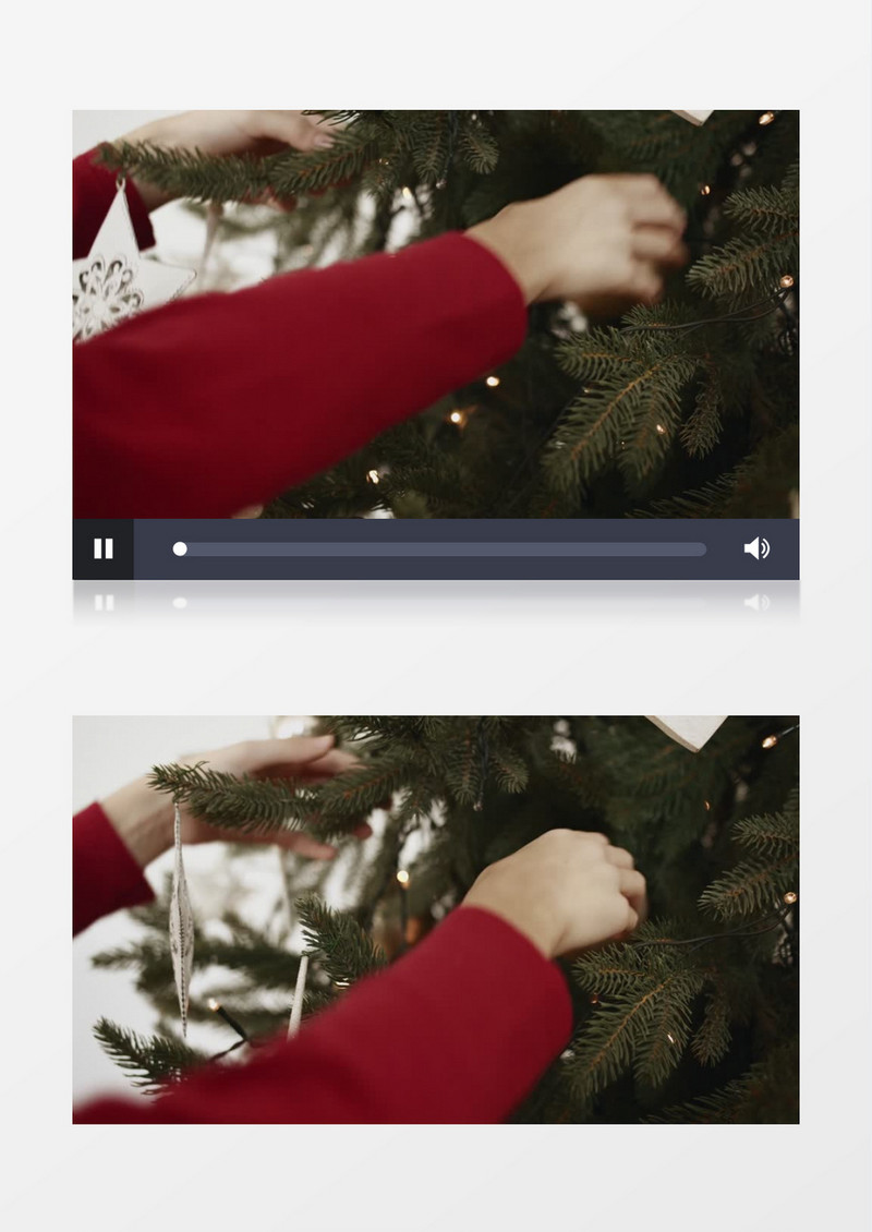 穿红色毛衣的人在整理装扮圣诞树实拍视频素材