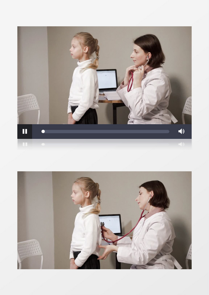 女医生在用听诊器给女孩检查身体实拍视频素材