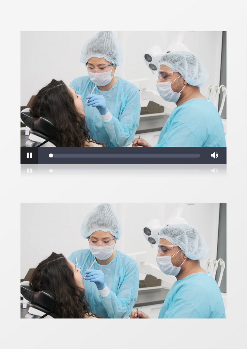 两个牙医在给美女检查牙齿实拍视频素材