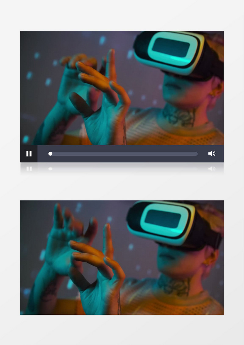 戴着VR眼镜的人和虚拟屏幕互动实拍视频素材