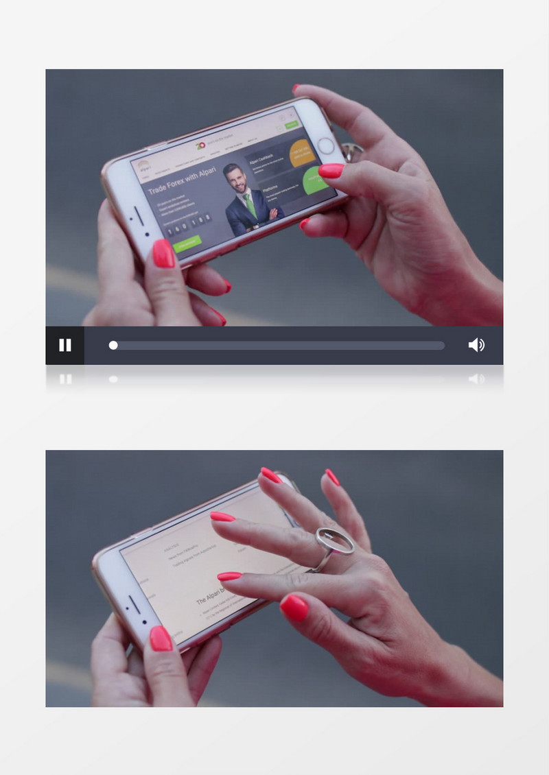 涂粉色指甲油的女人在用手机浏览简历实拍视频素材